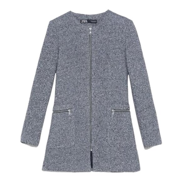 Zara Blue Tweed Blazer Jacket Size Small Preppy Workwear Cute Layering - Picture 8 of 8